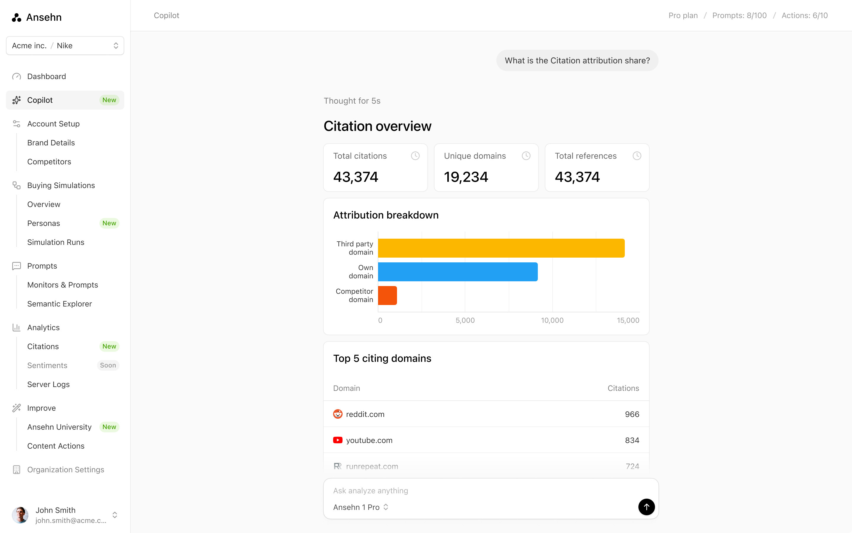 Copilot answers a citation question with the numbers, the chart, and the top sources, all in one view.